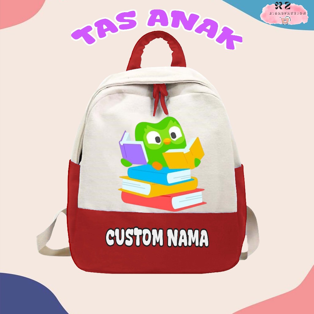 [FREE NAMA] Tas Ransel Backpack Anak Sekolah TK/SD Motif DUOLINGO Bahan Premium UNISEX