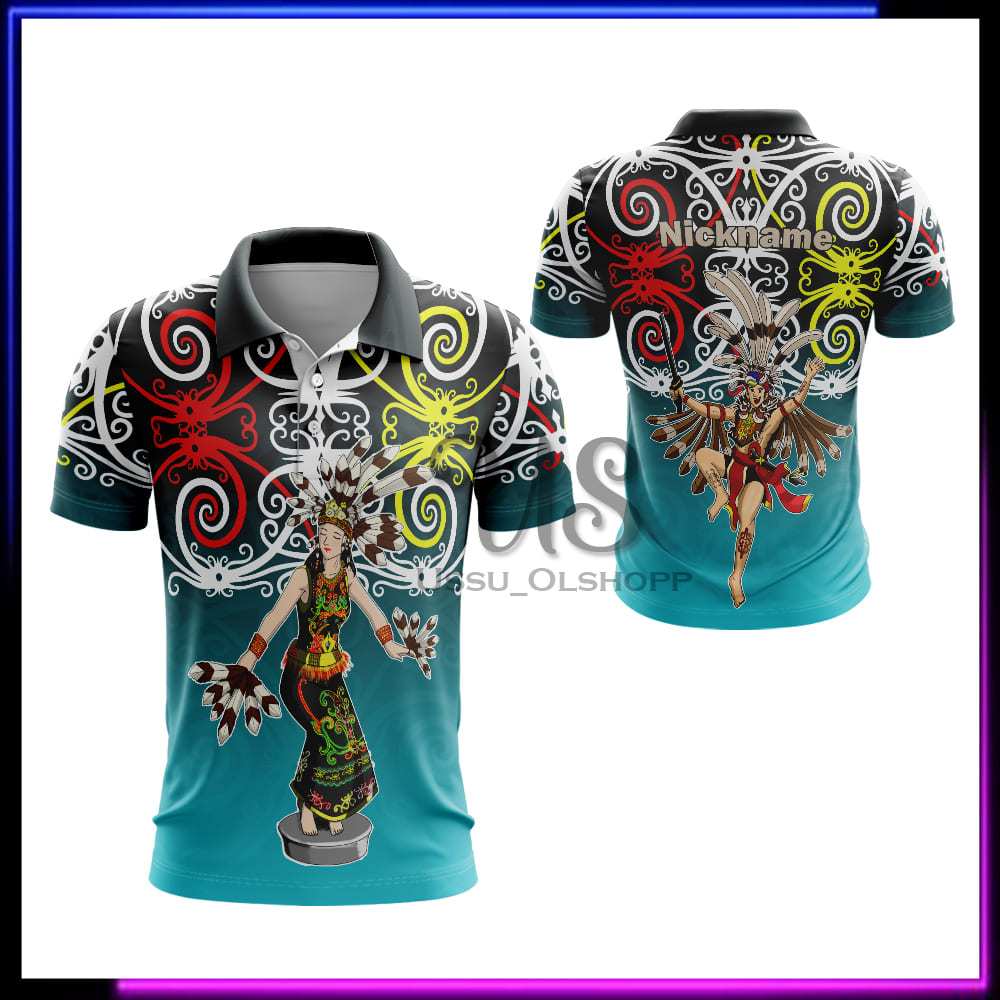 Baju Dayak Kalimantan - Baju Batik Dayak Pria - Jersey Berkerah Batik Khas Kalimantan Custom Nama