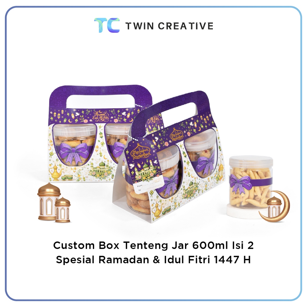 Custom Packaging Box Toples Kue Kardus Hampers Lebaran Kotak Kue - Box Tenteng Jar 600 Ramadhan Isi 