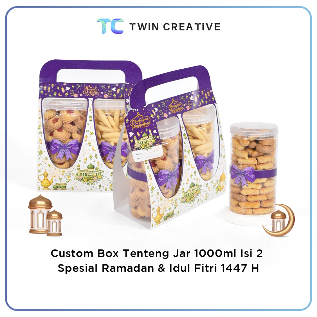 Custom Packaging Box Toples Kue Kardus Hampers Lebaran Kotak Kue - Box Tenteng Jar 1000 Ramadhan Isi