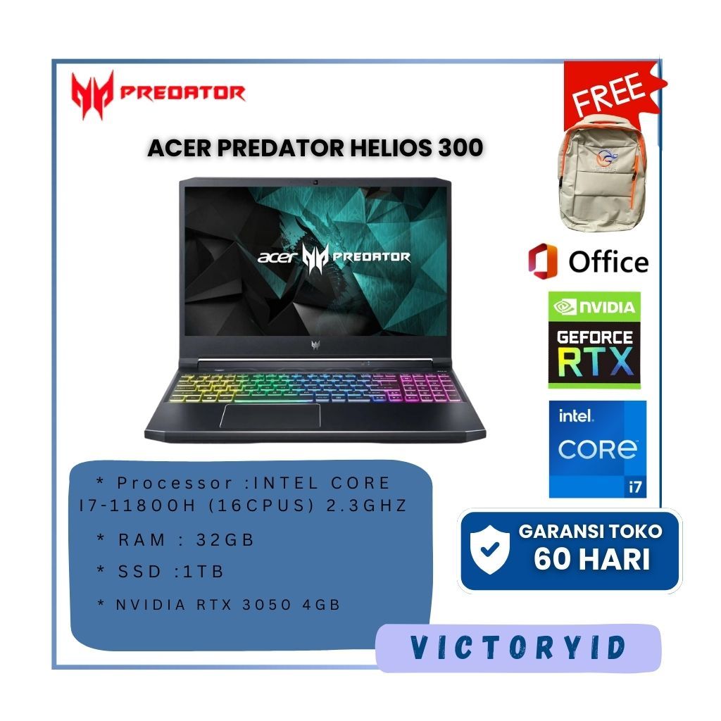 ACER PREDATOR HELIOS 300 I7-11800H RAM 32GB SSD 1TB GAMING