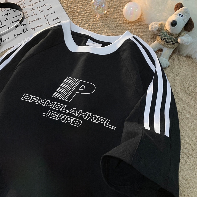 SEZO Baju Wanita Putih Black Kaos Premium Lengan Pendek Oversize Kemeja Lengan Pendek Huruf trendi I