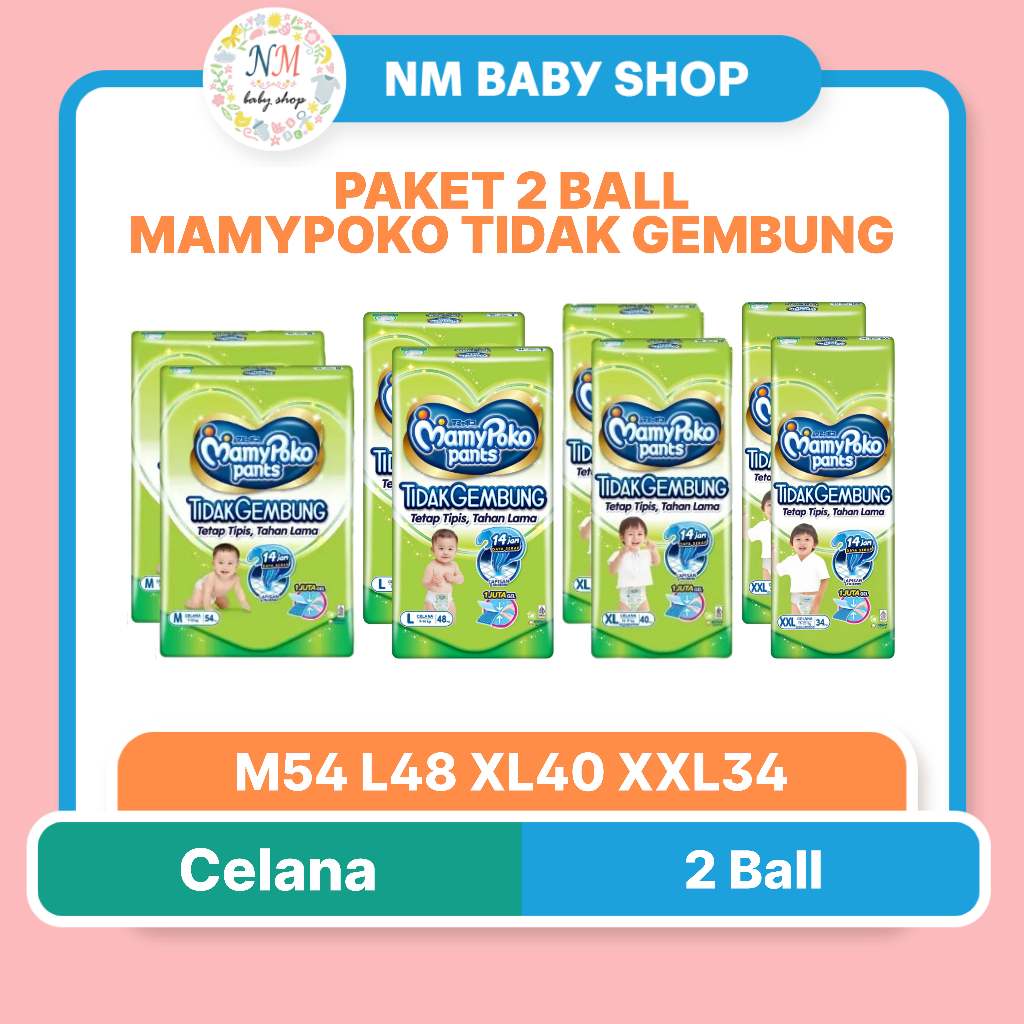 MAMYPOKO PAKET 2 BALL PANTS TIDAK GEMBUNG SLIM M54 L 48 XL 40 EXTRA KERING SLIM NM PPKS