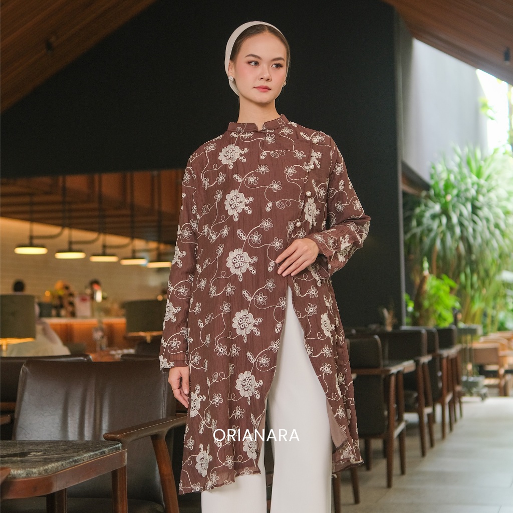 Orianara Atasan Tunik Bordir Brukat Baju Lebaran DAKOTA JANGGAN TUNIK