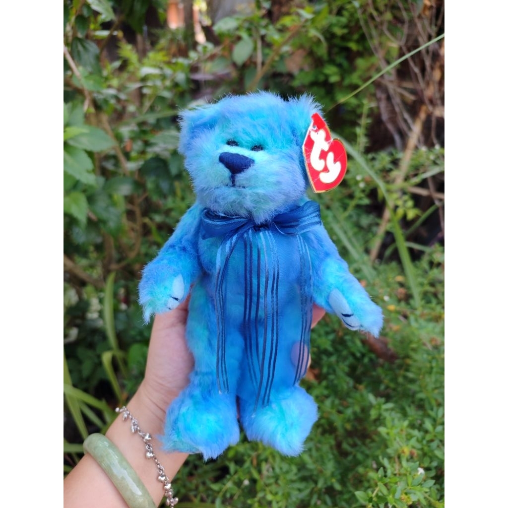 boneka Rare klasik Vintage 1993 Ty Attic Treasures Azure Blue Bear Retired Im Blue Without You sendi