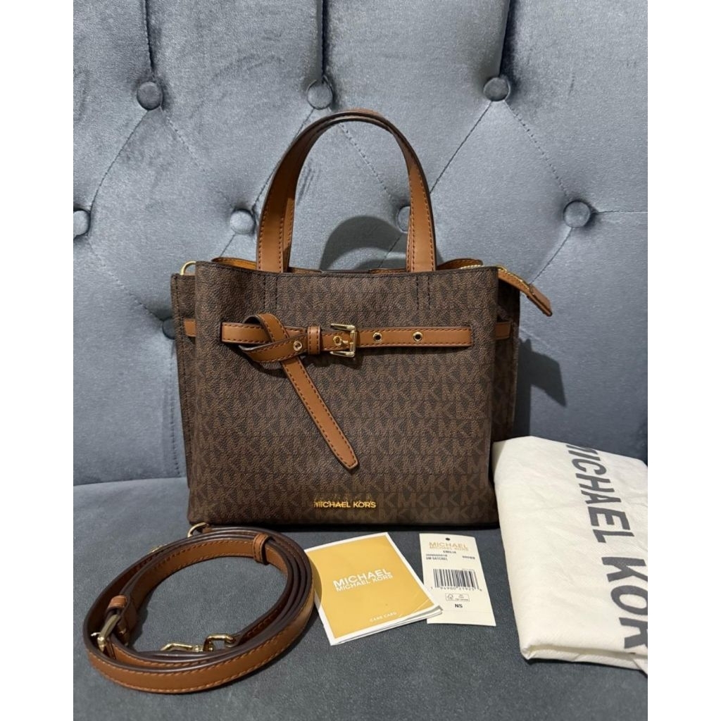 MK emilia satchel signature brown