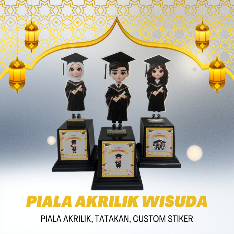 Piala Wisuda Perpisahan Anak Sekolah Paud TK SD Plakat Boneka Akrilik Souvenir Hadiah Kenangan