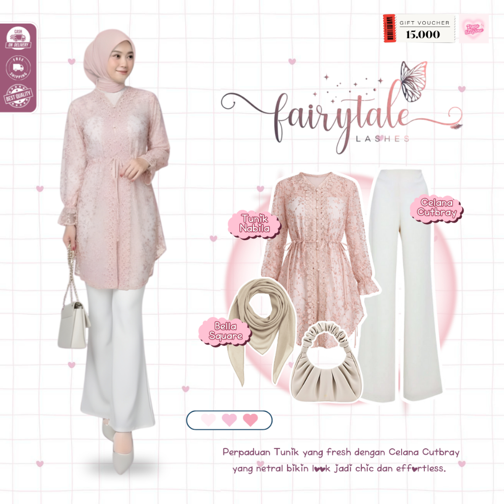 Raya Setelan OOTD Raya Terbaru ( Hijab Bella Square + Tunik + Celana Cutbray ) Setelan Lebaran Remaj
