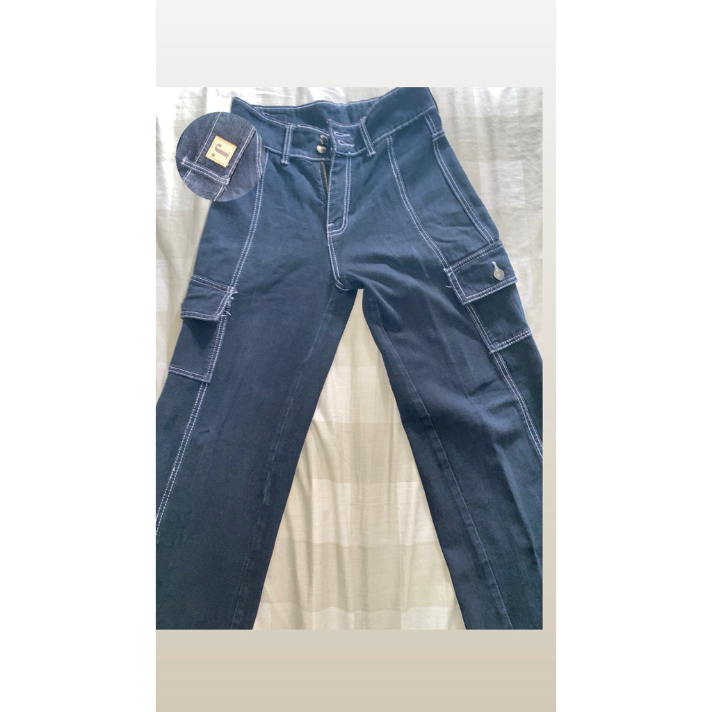 celana jeans jiniso cargo higwisht