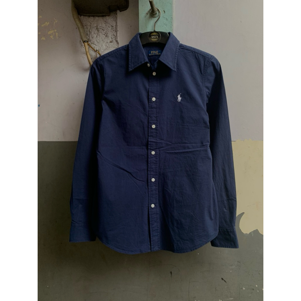 kemeja Ralph Lauren navy polos lengan panjang preloved