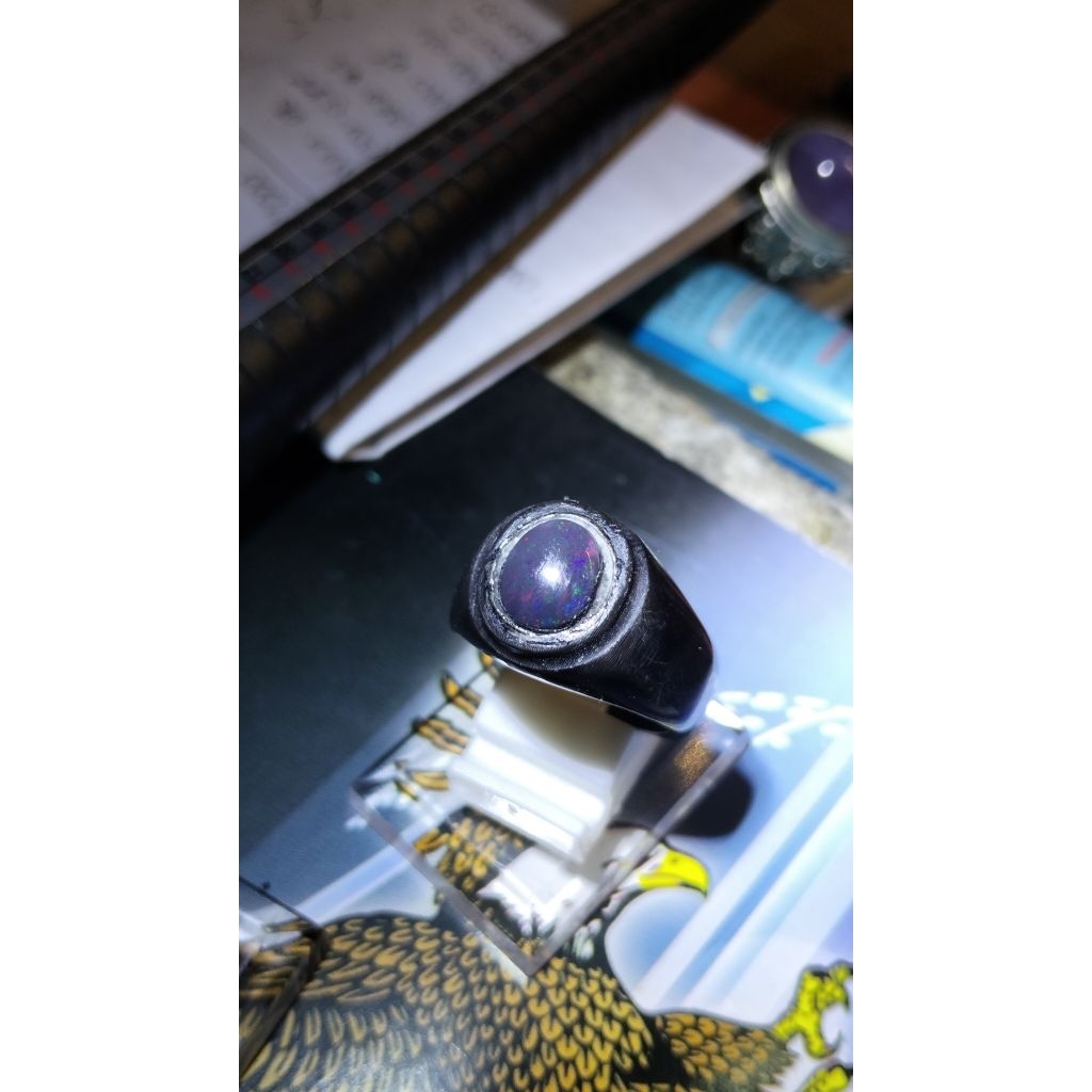 BATU AKIK BLACK OPAL RING TANDUK
