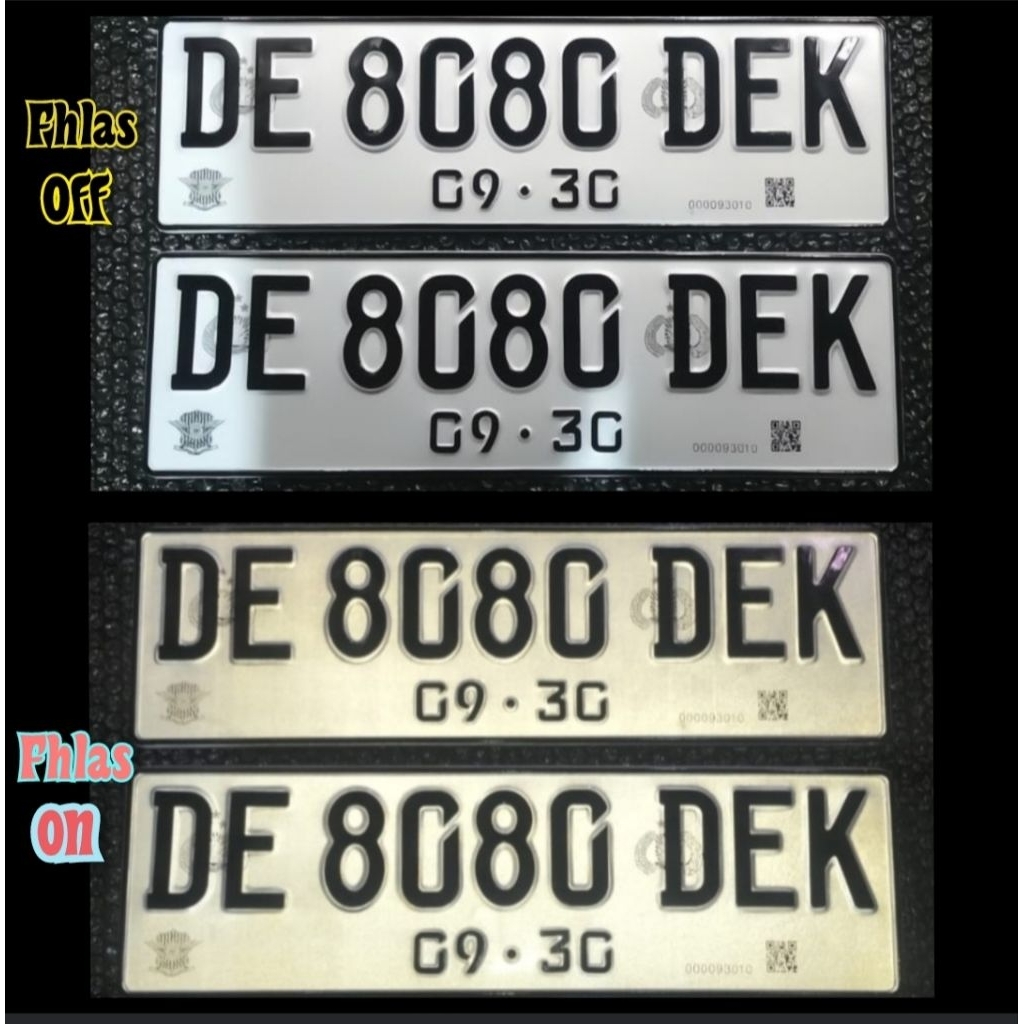 plat mobil barcode reflektif putih sepasang