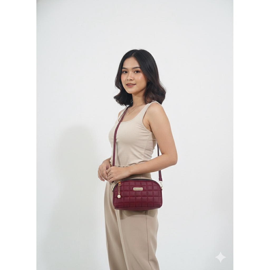 DONA BAG TAS SELEMPANG WANITA MAROON DENGAN DESIGN ELEGAN DENGAN TALI PANJANG