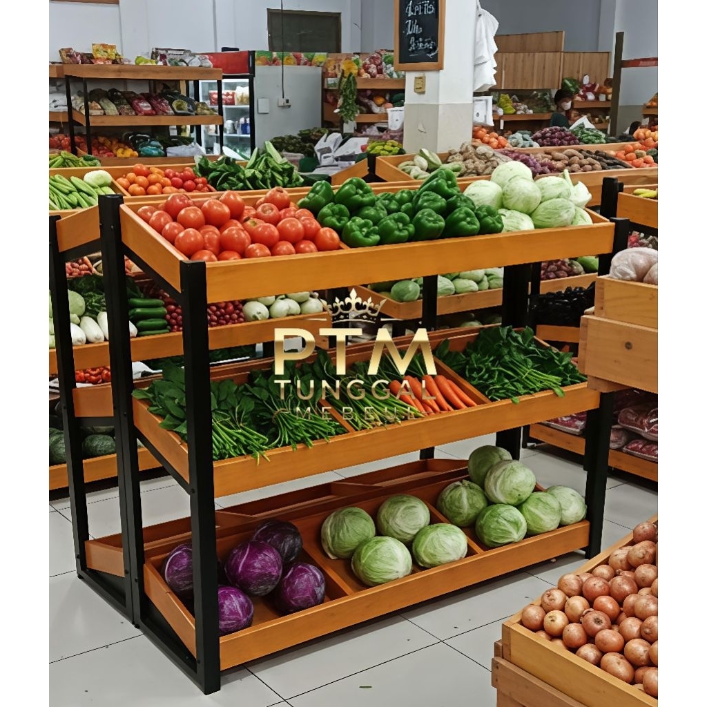Rak sayur Rak buah Rak baut Rak warung toko minimarket Rak kayu Rak sekat Rak roti serbaguna