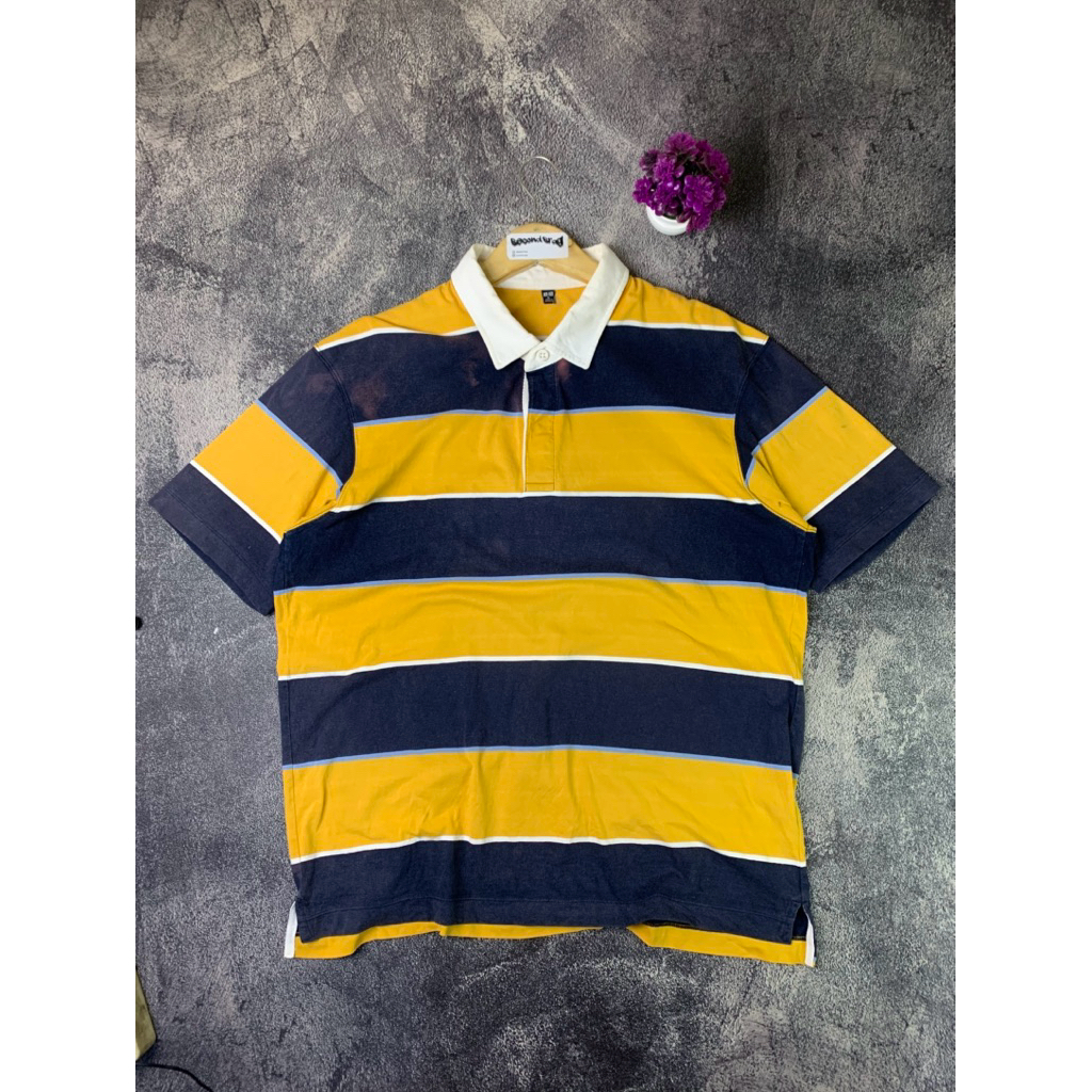 POLO SHIRT RUGBY UNIQLO ORIGINAL SALUR KEREN CEWE COWO