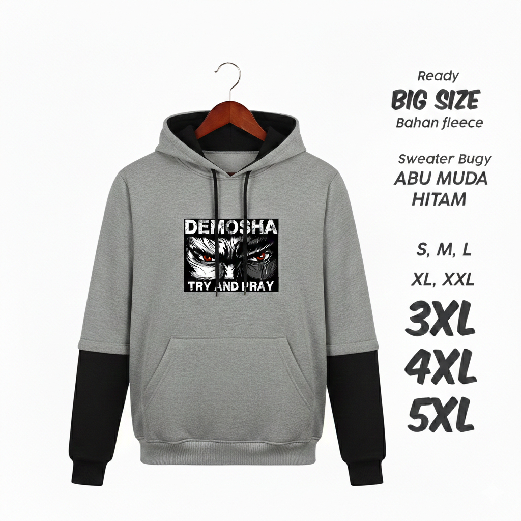 Jaket Hoodie Kombinasi Demosha Face Off Keren | Sweater Hoodie Cewek Cowok Kekinian | Jaket Fleece K