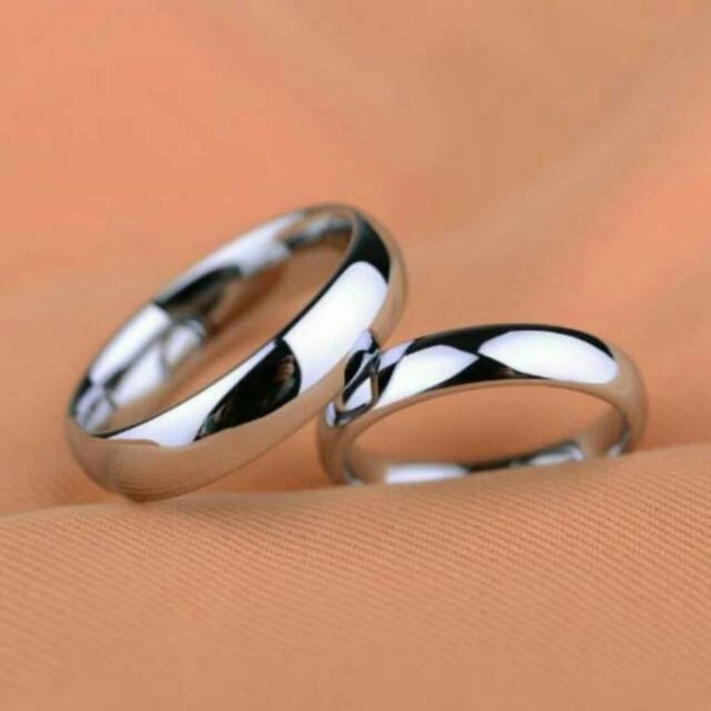 Cincin titanium couple polos sedang warna putih harga termurah