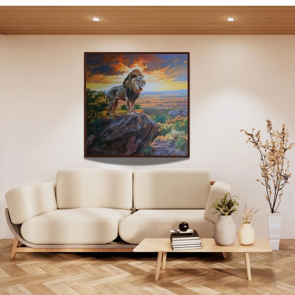 Lukisan Singa di kanvas ukuran 120x120 Hiasan Dinding Aesthetic Pajangan dekorasi