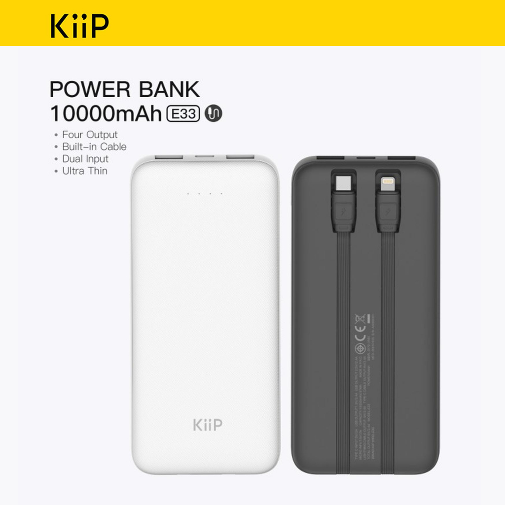 KIIP WIRELESS E33C POWER BANK 10000MAH FAST CHARGING TYPE C LIGHTNING POWERBANK E33 C IPHONE ANDROID