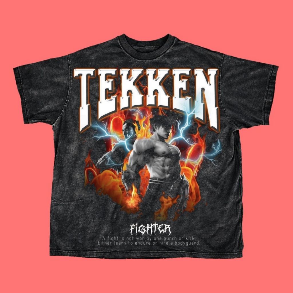 Psycho Crucify "Tekken" A2 Print Oversized T-Shirt | Stone Wash | Kaos Oversize | Vintage | Atasan