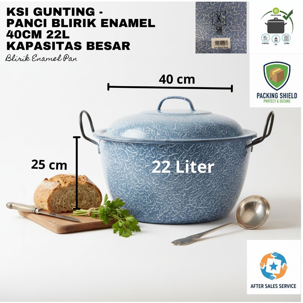 Ksi Gunting - Panci Blirik Enamel 40cm 22L - Kapasitas Besar Anti Karat - Panci Masak Hajatan, Bisni