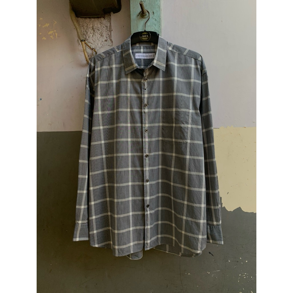 kemeja pria Giordano motif lengan panjang preloved