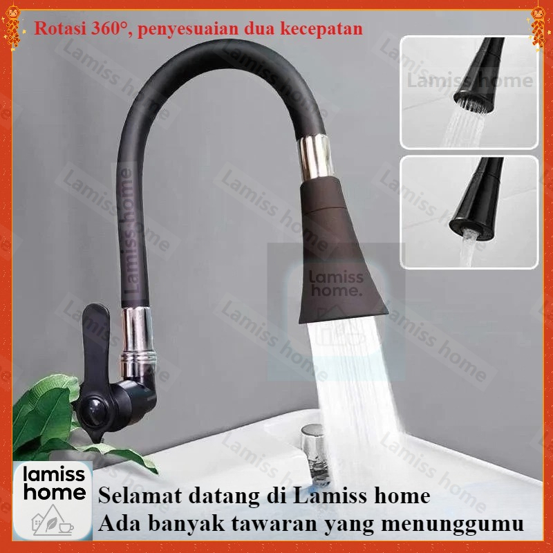 SUS304 Kran Angsa Fleksibel Kran Cuci Piring Hitam Kran Cuci Piring Dinding/Penyesuaian air keluar