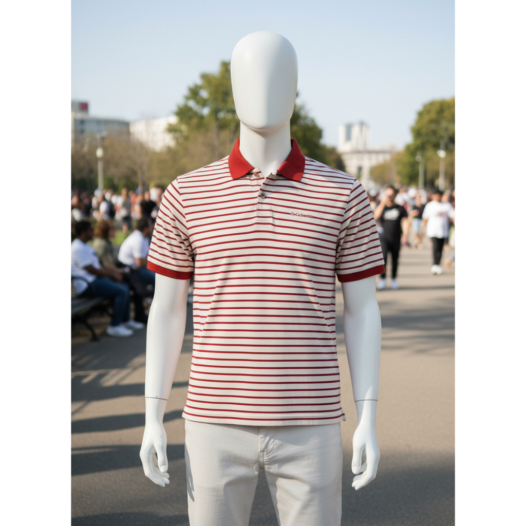 Polo Shirt Columbia Original Pria – Stripe Merah Putih – Kaos Polo Outdoor