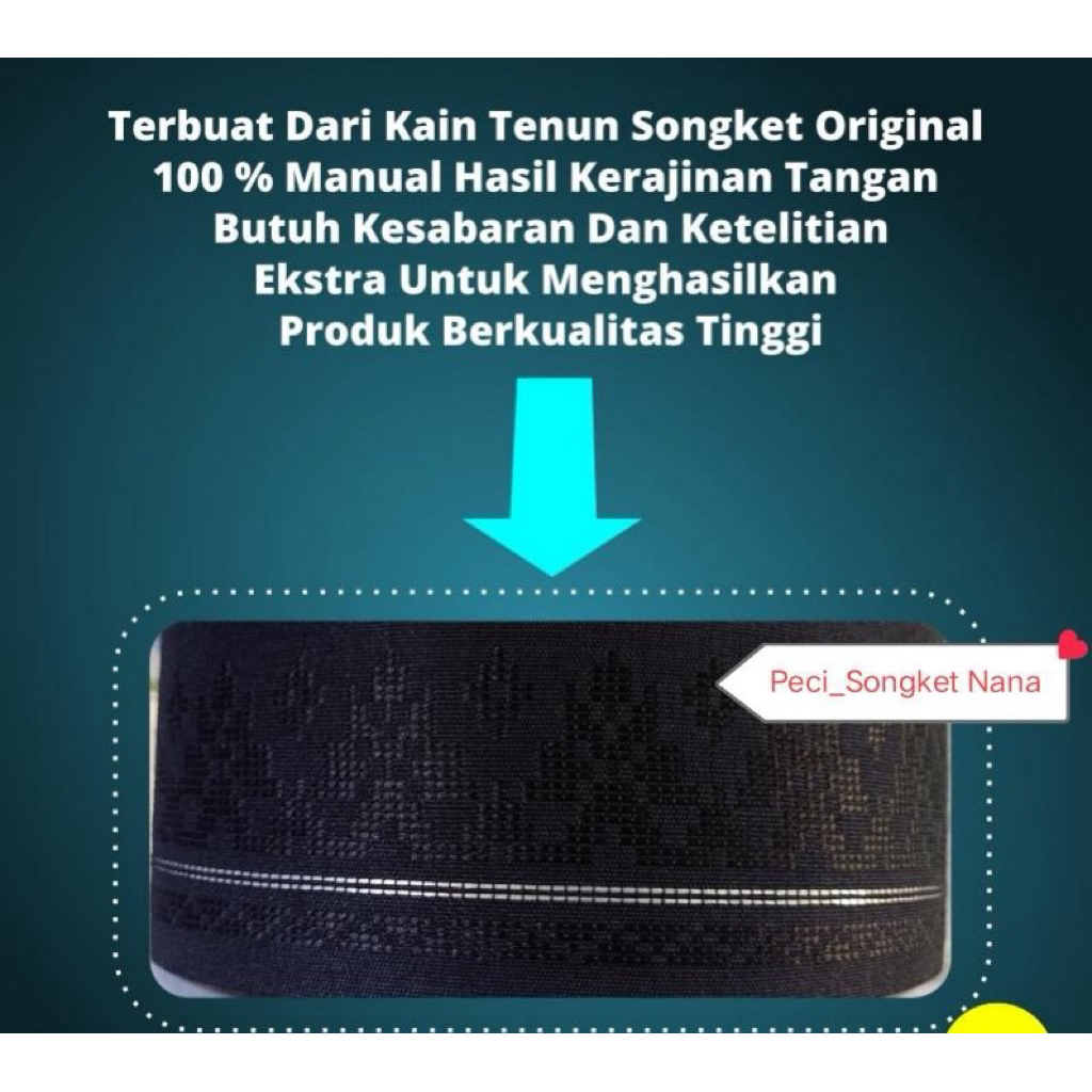 Peci Kopiyah Songket Pria Muslim Tenun Dewasa Hitam