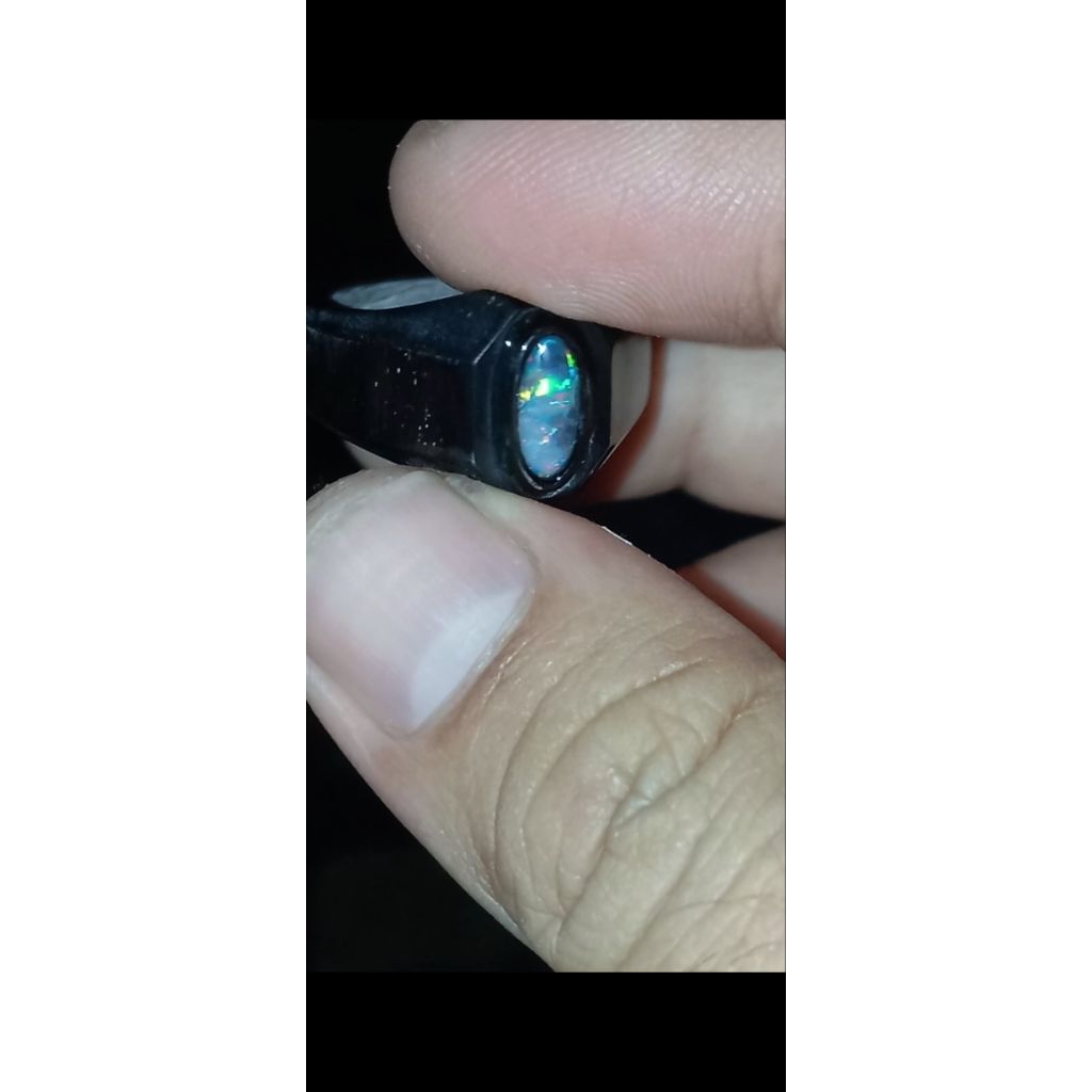 kalimaya Black oval  banten ring Tanduk size 7 jarong full color