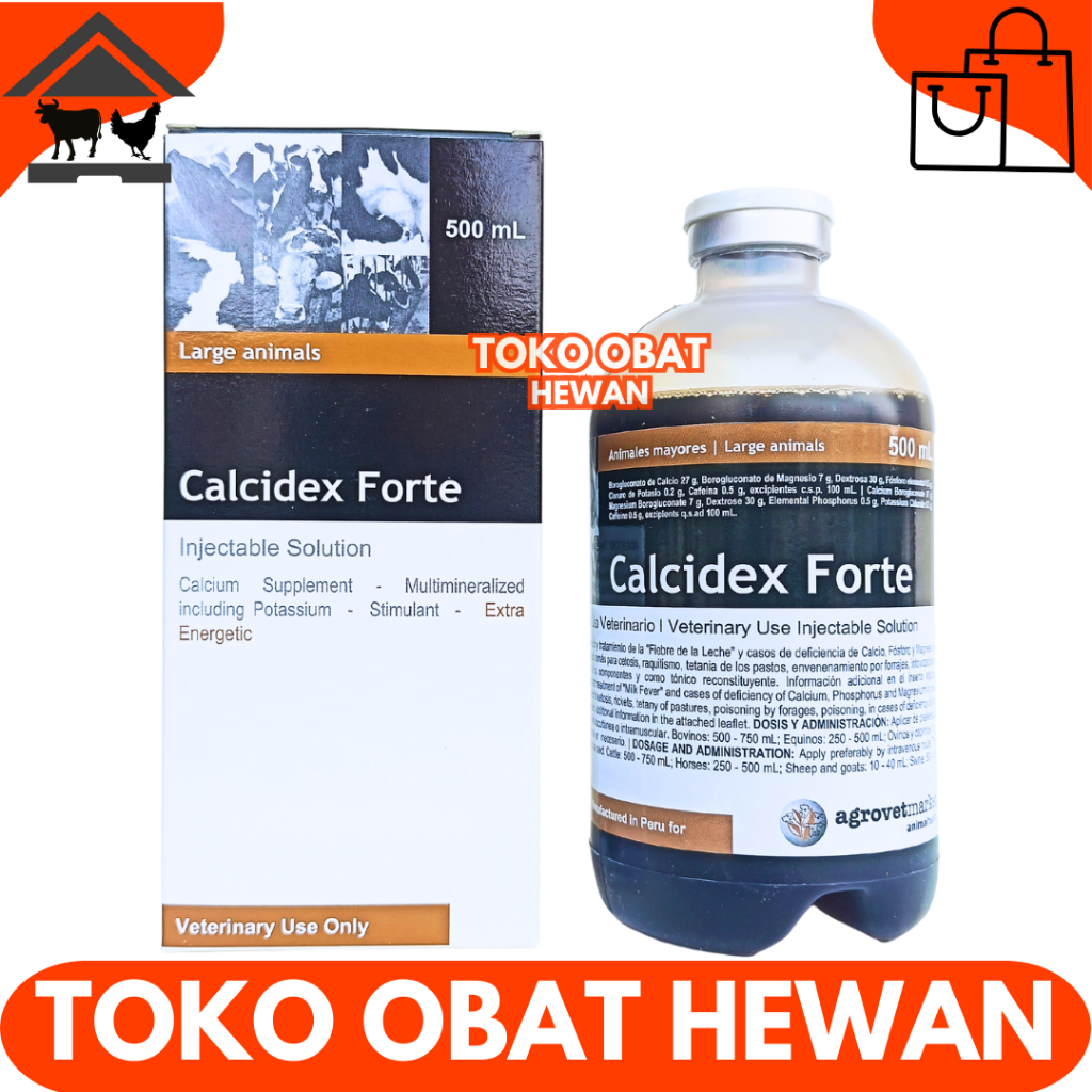 CALCIDEX FORTE 500 ML AGROVET - Obat Hewan Ketosis Milk Fever Ambruk Ternak Sapi Kuda Kambing Babi