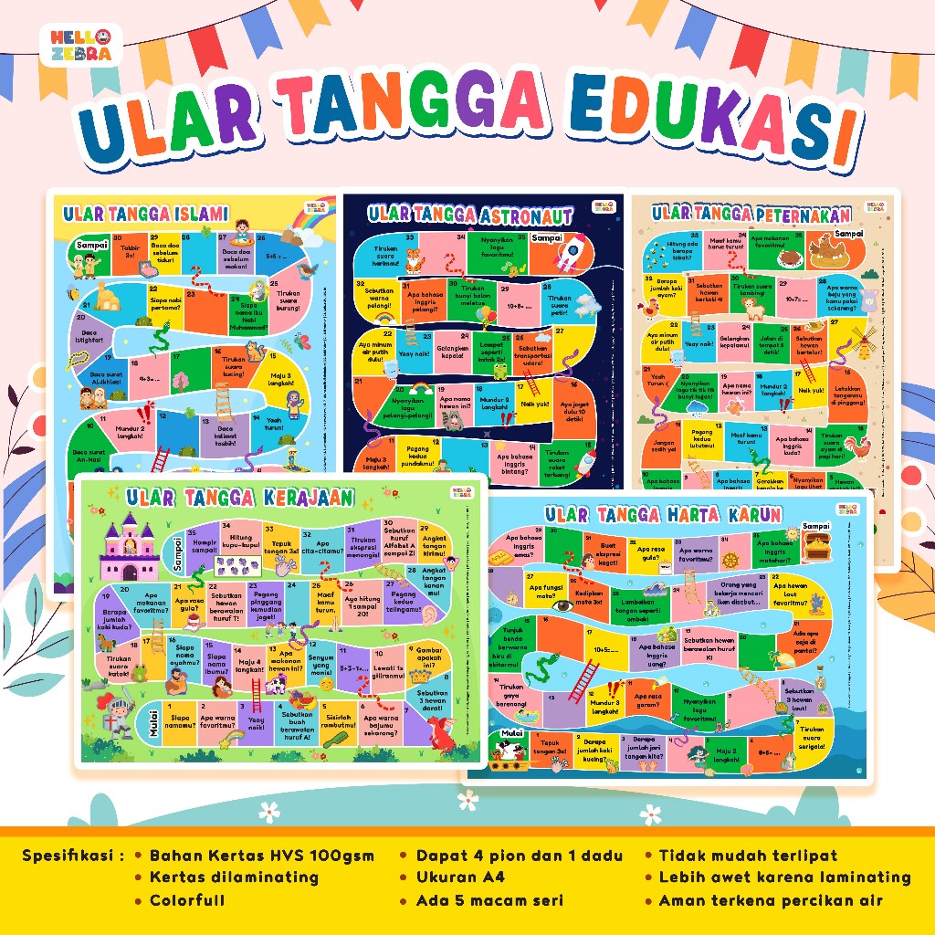 Ular Tangga Edukasi / Ular Tangga Anak / Permainan Edukatif / Permainan Anak