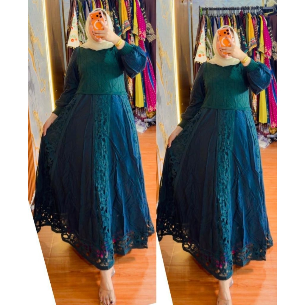 Gamis Bangkok  import rajut mix brokat#terbaru#ed