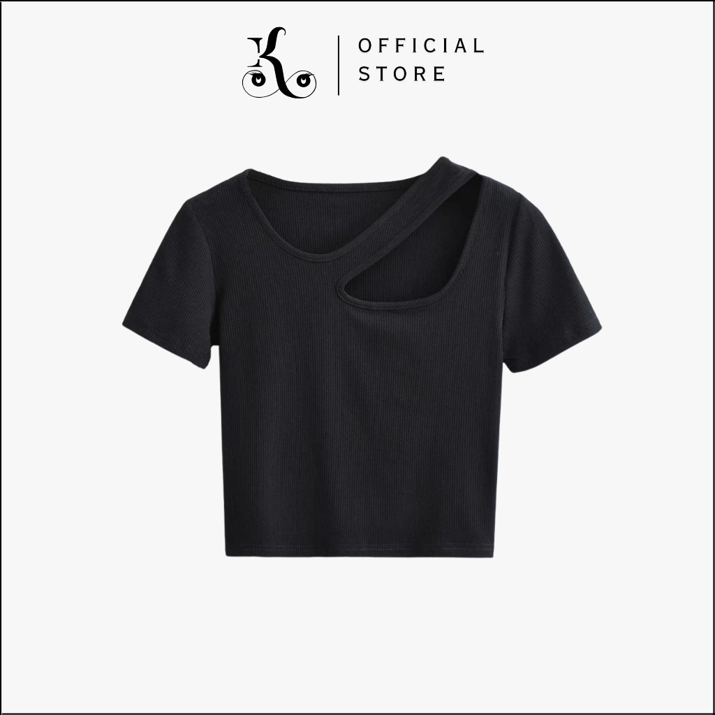 [ KHAEFASHION ] - (SL011) Kaos Crop Top Halter Neck Baju Atasan T-Shirt Lengan Pendek Unfinished
