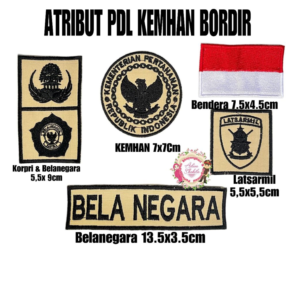 ADIVA - ATRIBUT PDL BORDIR KEMHAN | KORPRI | BELA BEGARA| LATSARMIL | BENDERA MERAH PUTIH