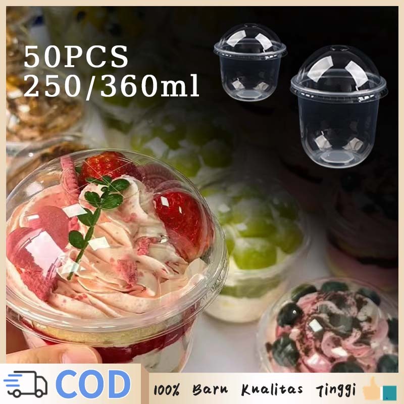 50pcs Dessert Cup 250/360ml  Cup Dessert Bulat Wadah Puding Cup Unik Pudding Cup