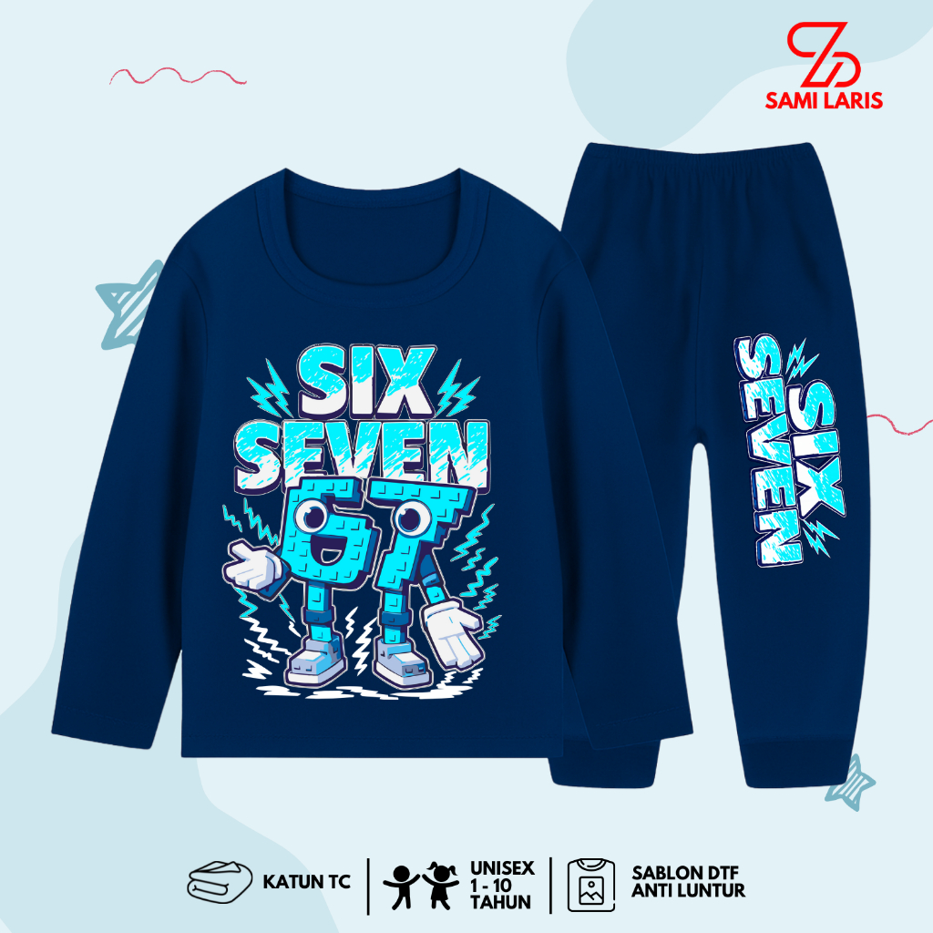 Baju Setelan Panjang Kaos Six Seven Anak Laki Laki - Kaos Anak Motif Anomali 67 Umur 1 - 10 Tahun