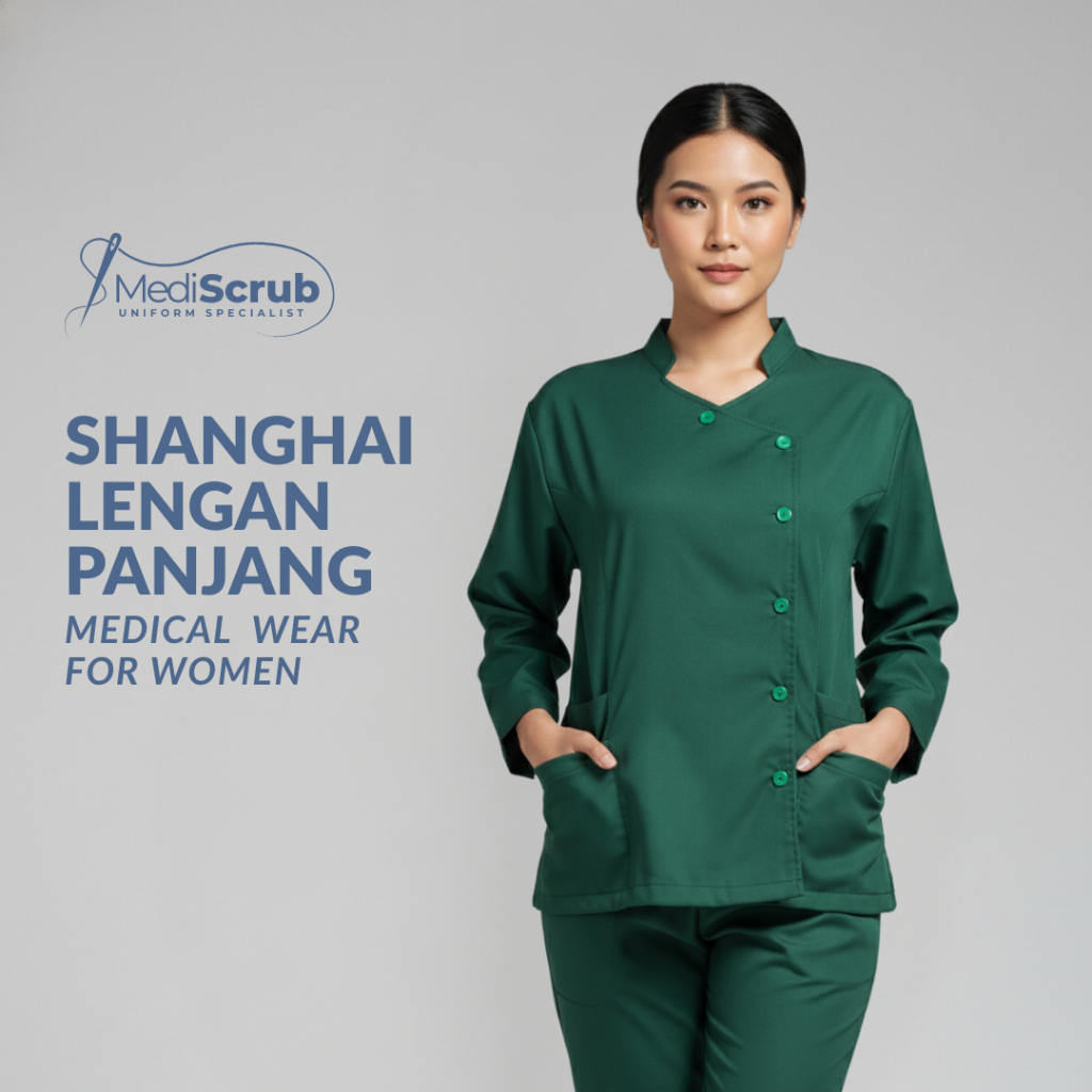 MediScrub - Baju Jaga Medis Kerah Shanghai Lengan Panjang