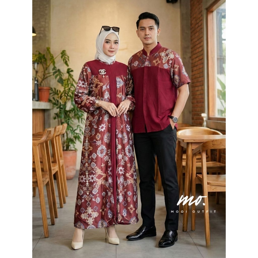 Couple gamis set hijab lebaran pasangan kekinian jumbo ld 110 120 130 kondangan suami istri