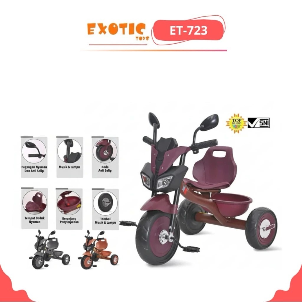 Exotic ET-723 Sepeda Roda Tiga Tricycle Sepeda Anak Ada Keranjang Belakang
