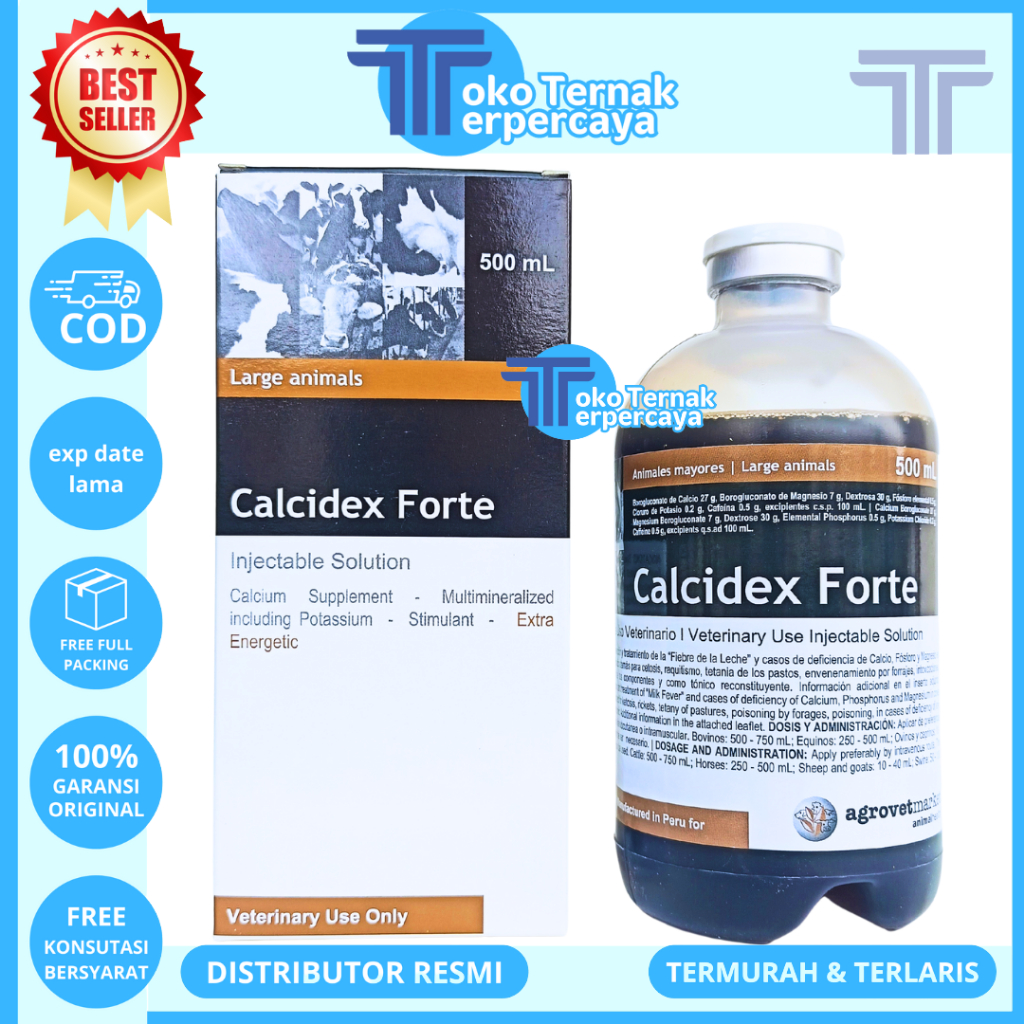 CALCIDEX FORTE 500 ML AGROVET - Obat Hewan Ketosis Milk Fever Ambruk Ternak Sapi Kuda Kambing Babi