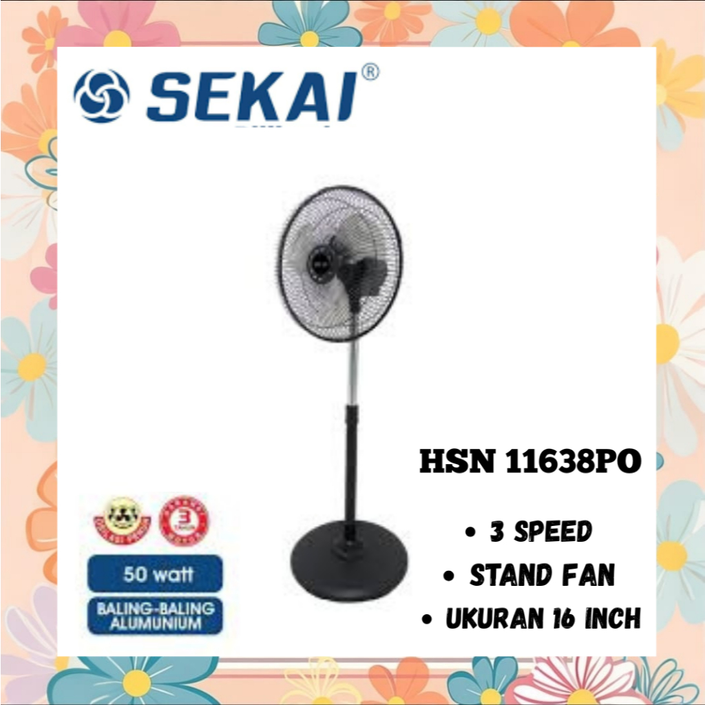 SEKAI kipas angin besi 16" 1638PO kipas berdiri stand fan 16 inch HSN 1638 PO