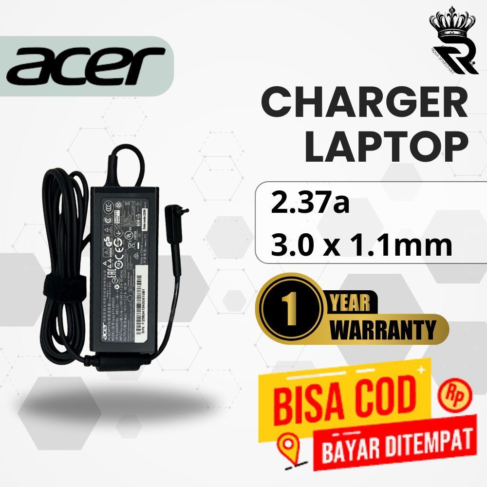 Adaptor Charger for Laptop Acer Aspire 5 A515-56 A515-56G 2.37A 3.0x1.1mm
