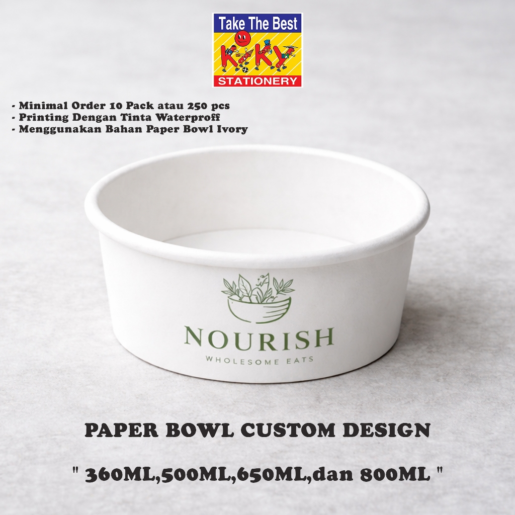 Paper Bowl Custom Design Bahan Ivory 360ml/500ml/650ml/800ml  - 1 Pcs ( Pembelian Harus Kelipatan 25