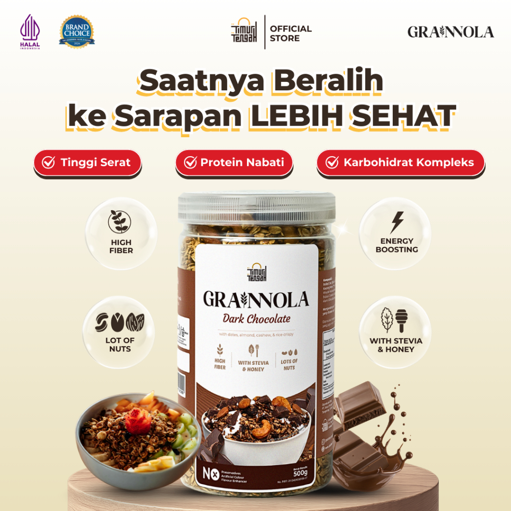 Timur Tengah Grainnola Dark Chocolate 500 gr Granola Sarapan Sehat Kaya Serat Sereal Praktis Camilan