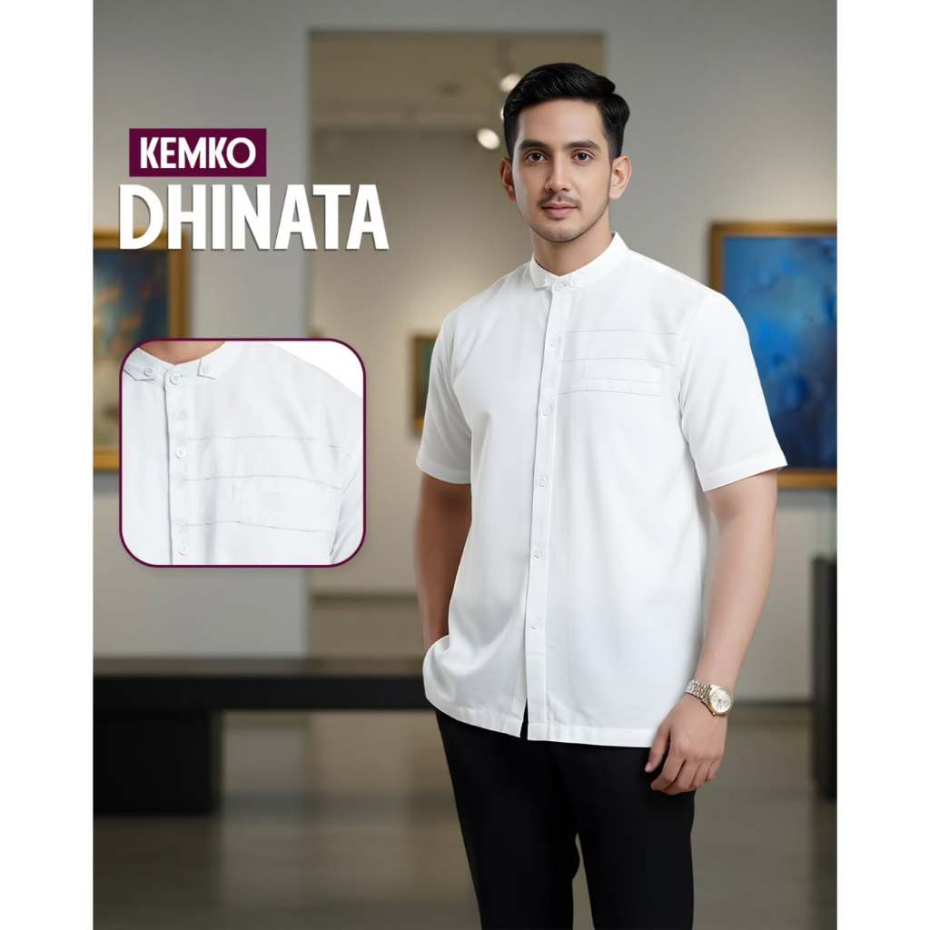 Kemko Dhinata | Kemeja Koko Dhinata | Koko Dewasa| Koko Lengan pendek Putih | Koko Putih | Kemeja Pu