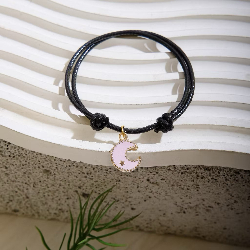 Gelang Couple Sahabat 4 Orang Bulan Simple Tali Korea Hitam Polos Murah