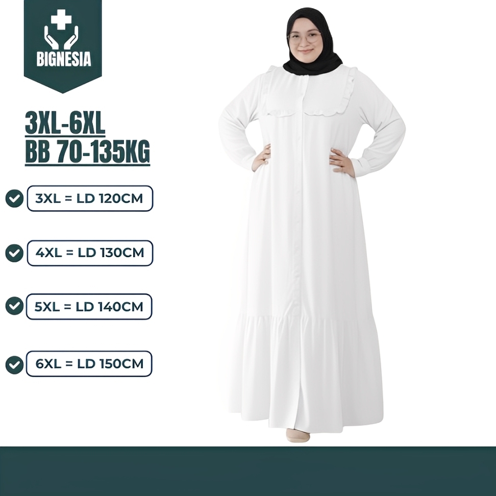 Gamis Wanita Jumbo LD 120 130 140 150 BB 100KG Abaya Putih Mewah Baju Lebaran Terbaru