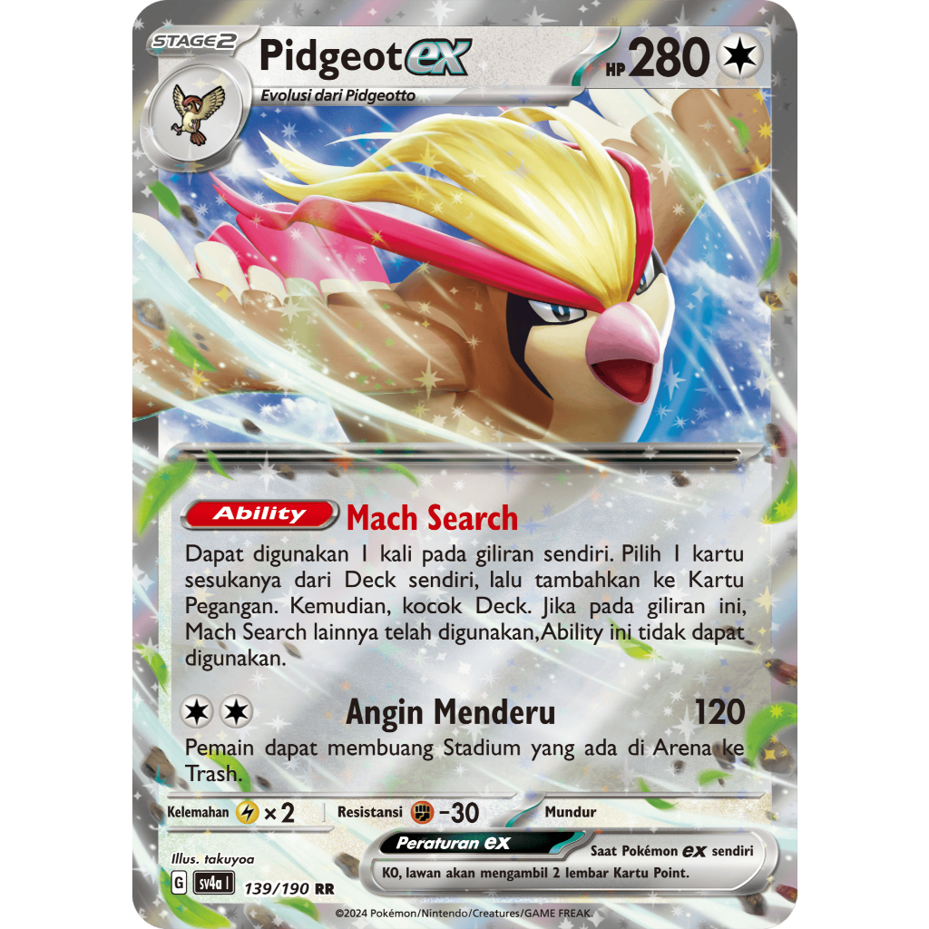 TCG Pidgeot EX HOLO 139/190 RR SV4a KARTU CARD POKEMON INDONESIA