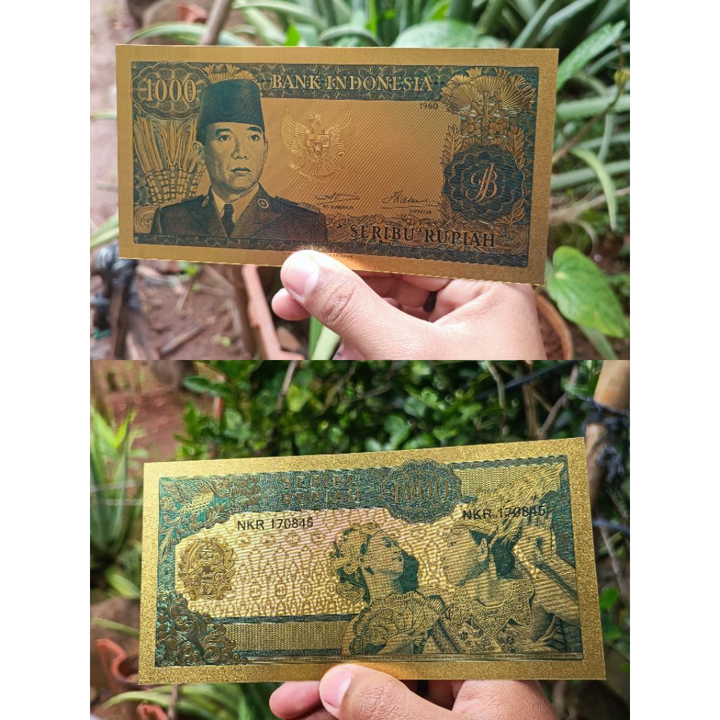 Sovenir Uang 1000 Soekarno Gold Foil 1960